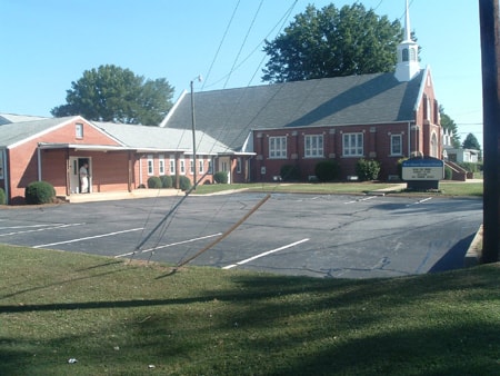 Church parking lot before asphalt restoration